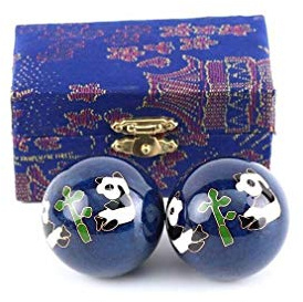 lachineuse - Qi Gong Panda Balls Box - kinesiska anti-stressbollar i emalj HGR 45 mm - hälsobollar - Zen Relaxation Gift Box - Asiatiska föremål Japan Kina Feng Shui - blå färg