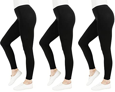 FM London Damen (3er-pack) Casual Leggings, Schwarz, M EU