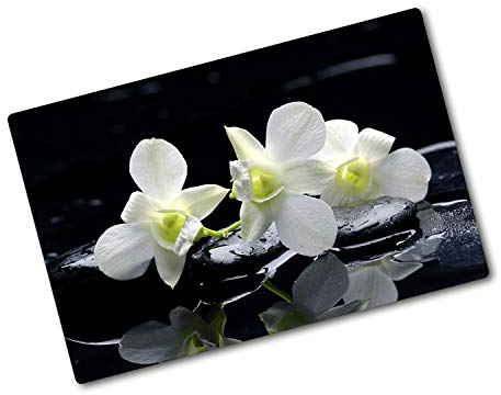 Tagliere Vetro Temperato 80x52 cm con Piedini Antiscivolo Antigraffio Facile da Pulire con Stampe Durevole e Igienico Rettangolare Resistente al Calore da Cucina - Orchidea