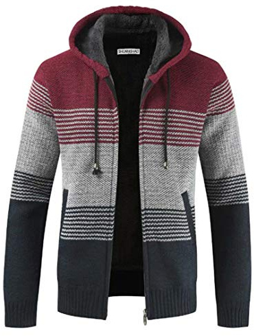 Shuanghao Hombre Chaqueta De Punto Jersey con Capucha Basic Cremallera Grueso Suave Forro Caliente Primavera otoño Invierno Slim Fit Sudadera JerséIs Sueltos Outwear Tops para Hombre (M,Rojo