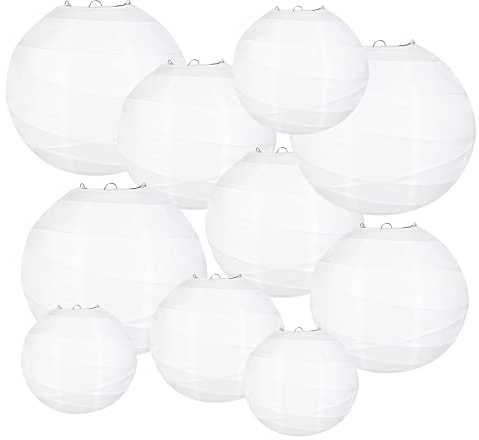 Encham 10er Papierlaterne Weiß Lampions Gekreuzte Laterne Lampenschirm für Hochzeit Party Geburtstage Dekoration