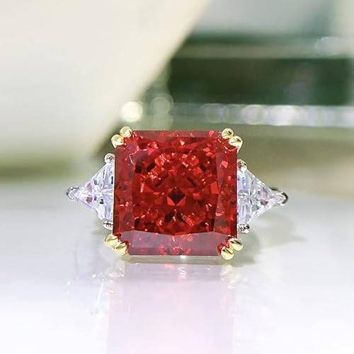 DJMJHG 100% 925 Sterling Silber 10 × 10 mm Padma High Carbon Diamond Ice Flower Cut Ringe für Frauen Hochzeit feinen Schmuck 7