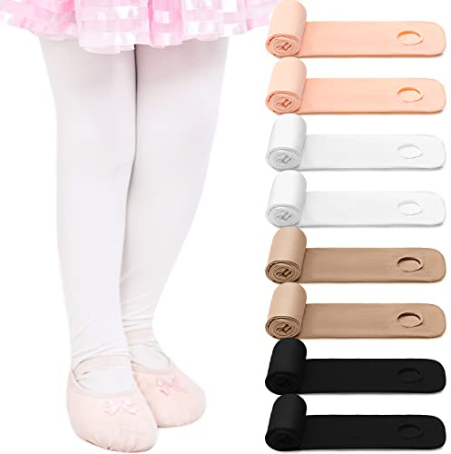 Janmercy 8 Packs Ballet Tights for Girls Convertible Dance Tights Toddler Dance Stockings for Ballet Gymnastics School(2-4 Years,Black, White, Light Pink, Tan)