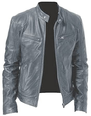 XOMART Giacca in Pelle Sottile da Uomo con Colletto Rialzato Primaverile E Autunnale Giacca in Pelle da Motociclista con Decorazione Tascabile
