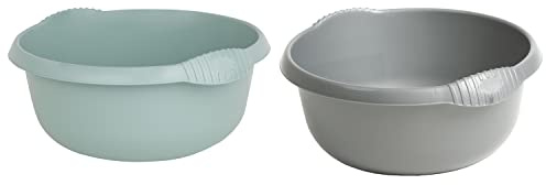 JMS we create smile (Set of 2) Round 28 CM Plastic Bowl Washing Up Bowl Mixing Bowl 5L Washing Basin Bowl Sink Tidy Organiser Wash Tub Home Kitchen Outdoor Camping (Silver + Silver Sage)