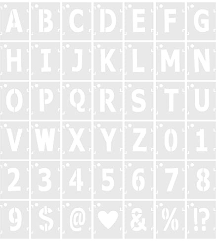 PATIKIL 6 Inch Letter Number Stencils, 42 Pack 6 Width Reusable Plastic Alphabet Numbers Symbol Templates Set with Ring for Painting, White