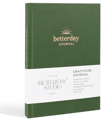 Betterday Tacksamhetsdagbok för kvinnor | Affirmation Journal - Daglig dagbok för lycka, reflektionsdagbok med uppmaningar - Mindfulness journal & självvårdande bok | Tacksamhetsdagbok, olivgrön