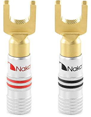 Nakamichi Clavija Banana 12-18 AWG 4 mm 24K Chapado en Oro Enchufe de plátano Adaptador para Altavoces con Cable y Amplificador de Altavoz HiFi 2 Piezas (1 par), Terminal de Horquilla