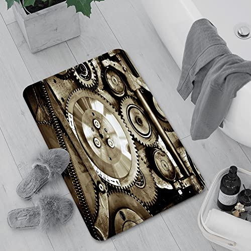 Badematte rutschfest, Badteppich für Badezimmer,Industrial, Pieces of Old Mechanism Nahaufnahme Zahnräder Ansicht Grunge Antique Cogs T,Waschbar Badezimmerteppich für Wohnzimmer Schlafzimmer 60x100 cm