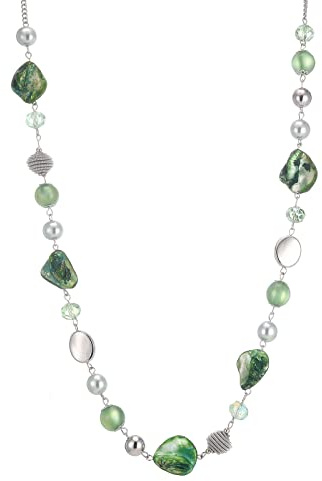FULU AUTUMN Collana lunga di perle in pietra per le donne collana a catena in argento con cristalli di conchiglia gioielli di moda regalo di Natale per la mamma, 90cm, Perla Cristallo, perla