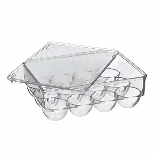 SUL Egg Storage Box, Portable Plastic Stackable Egg Organiser Tray with Lid, Keeping Eggs Rack Tray Containers for Storage Carrying Packing Eggs for Fridge or Kitchen Cupboard (12 pc)