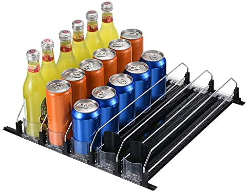 sourcing map 5pcs Soda Canettes Organisateur pour Frigo, Autopoussée Boisson Organisateur pour Réfrigérateur, Largeur Réglable Boisson Distributeur Boisson Pousseur pour Réfrigérateur, Noir