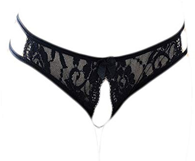 KHUFUZI Women's 4in1 Sexy Open Crotch Knicker Panties Low Rise Thong Lingerie Lace G-string Black Collection Sleepwear Backless Underpant for Girlfriend Wife (4 Styles Pack)