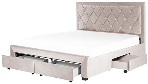 Beliani Bett Samtstoff beige Schubladen Lattenrost 180 x 200 cm Chesterfield Stil Lievin