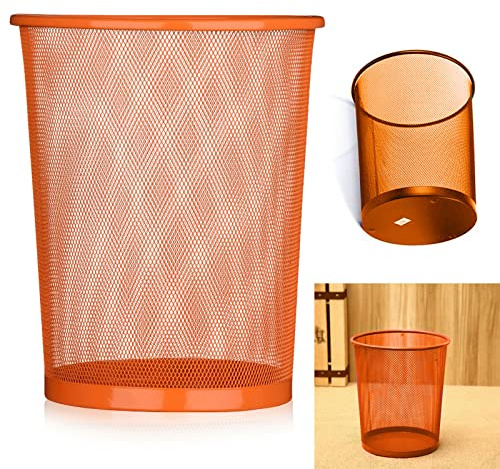 ARA CHOICE Colourful Metal Mesh Waste Bin Rubbish Paper Net Basket Home Office Durable and easy to use Recycling Bin for Bedrooms Multi Colour. (Orange)