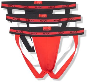 HUGO Herren Planet 3er-Pack Jock Strap Tiefschutz, Schwarz/Rot/Weiß, Large
