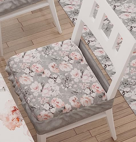 PETTI Artigiani Italiani - Cuscini per Sedia Cucina con Elastico da 6 Pezzi, Copricuscini Sedia in Microfibra con Elastico, Cuscini Coprisedia con Molla Disegno Floreale-17 Grigio 100% Made in Italy