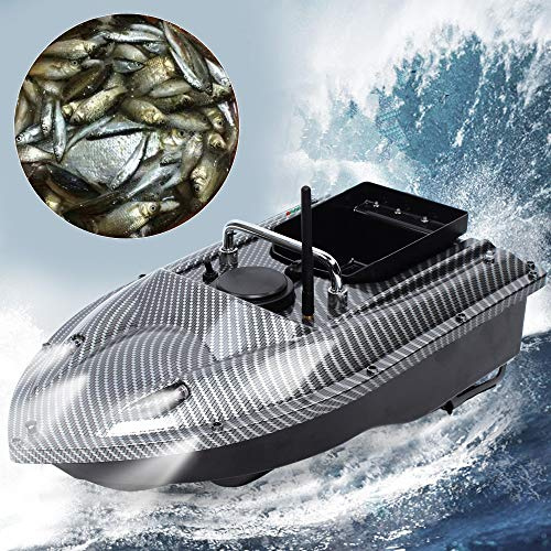 Xigner 500 m RC barca da pesca – barca da pesca telecomandata professionale con 2 motori a LED – perfetta per la pesca notturna – Baitboat con telecomando (barca nera)