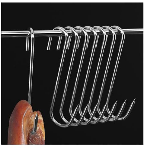 Rockreyoa Ganci da macellaio in acciaio inox a forma di S, ganci da cucina con estremità a punta, per cucina, carne, affumicatura, lavorazione della carne, barbecue, pollo, caccia, fumo a coste, 30
