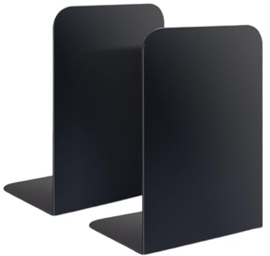 Quixotical 2 Pezzi Fermalibri in Metallo Nero, 21 x 9 x 13,5 cm Reggilibri da Mensola Antiscivolo, Supporto per Libri per Scuola, Casa, Ufficio e Biblioteca