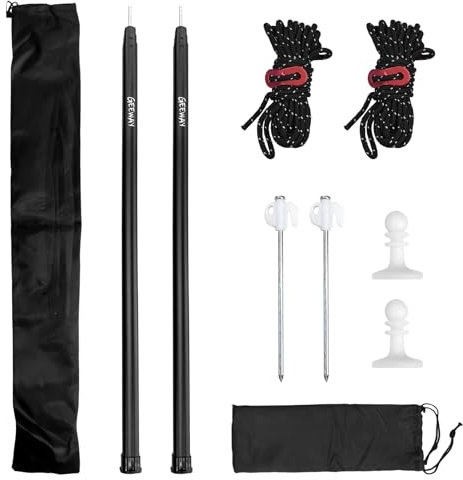 GEEWAY 2 Pcs 6.38FT Tarp Poles for Camping, Heavy Duty Telescoping Tent Pole, Aluminum Adjustable Tent Poles for Outdoor Activity, Wilderness Adventure and RV Travel (Black)