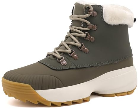 TIAROOTT Winter Barfußschuhe Warm Gefüttert Winterschuhe für Damen, Wasserdicht Knöchelhohe Winterstiefel, Warm Schneestiefel mit rutschfest Sohle, Grün,Gr.40