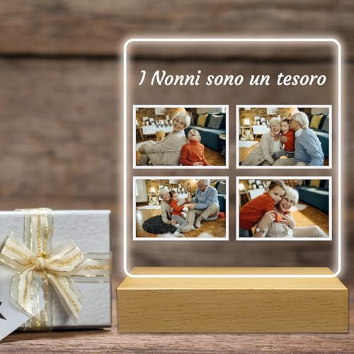 Stileitaliano lampada con foto personalizzata idea regalo nonni compleanno led multicolore regali nonno nonna festa dei nonni nipote nipoti (Collage)