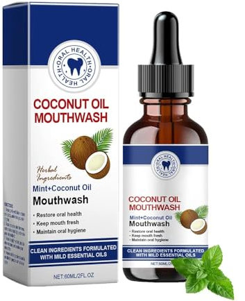 Kokosöl Mundspülung für Zähne, Ourlyard Kokosnussöl Mundspülung, Coconut Oil Mouthwash, Kokosöl-Mundspülung Mit ätherischem öl, Kokosnussöl Mundwasser ätherisches öl, Mundspülung Frisch Atem (1)