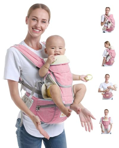 Tiger&Kitty Baby Sling Carrier,6-in-1 Ergonomic Backpack Front Newborn to Toddler Wrap,Lightweight Adjustable Baby Seat Carrier,Pink