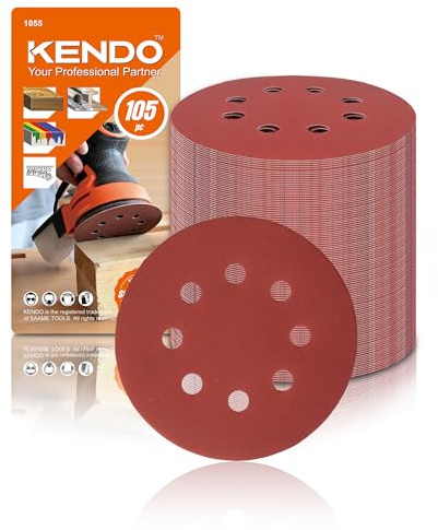 KENDO Schleifpapier Set Klett 125 mm – 105-teilig - 8 Loch für Exzenterschleifer - Hochwertige Schleifblätter für Holz, Metall & Kunststoff – P40 / 60/100 / 150/240 / 320/600