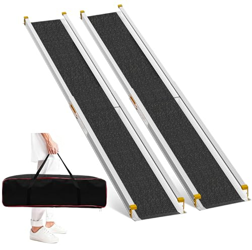 7FT Adjustable Wheelchair Ramp Telescoping Ramps for Wheelchairs Portable Wheelchair Ramps for Steps Home Threshold Doorways with Storage Bag 600 LBS Capacity Aluminum Ramps 84 L x 7.5 W (2 Pack)
