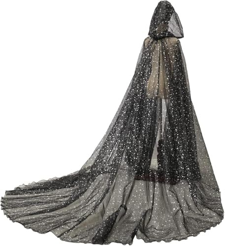 NaLatia Abito Medievale Donna - Mantello da sposa con cappuccio mantello lungo posteriore da sposa tulle elfo abito cappella velo mantilla