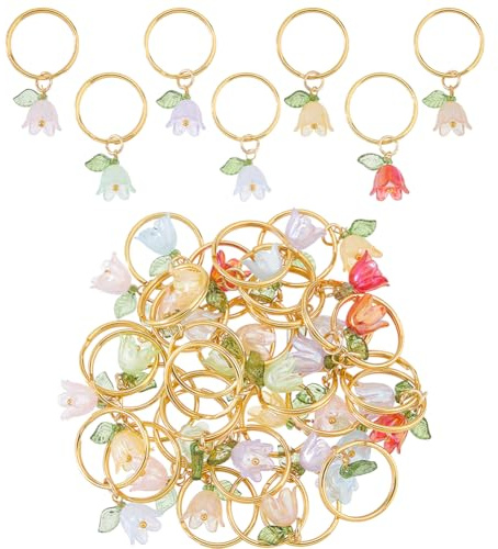 Hobbspring 32Pcs Flower Imitated Pearl Acrylic Locking Stitch Markers 8 Colors Flower Knitting Crochet Stitch Markers with Iron Rings for Knitting Crochet Needlework Accessories