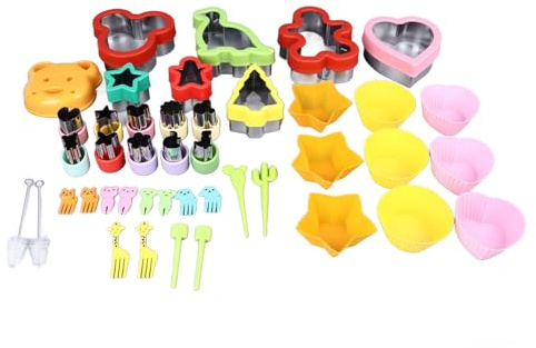 Cloimei Juego de sellador y cortador de sándwich de 43 piezas, mini sandwichera de acero inoxidable, cortador de galletas, molde DIY con tenedores de frutas para almuerzo, manualid