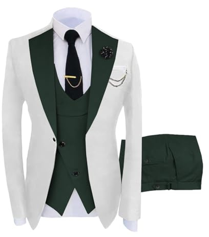 Conjunto de traje de 3 piezas para hombre, ajuste delgado, solapa de muesca, un botón, bloque de color, blazer para padrino de boda, chaleco y pantalones para banquete de boda, Dark-en8, M