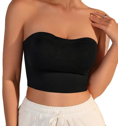 Top Bandeau Mujer Sin Tirantes Tubo Doble Capa Banda Elástica Slim Fit Crop Top Ligero Transpirable Secado Rápido Relleno Push Up Cómodo para Yoga Fitness Uso Diario Verano Estilo Básico (XL)
