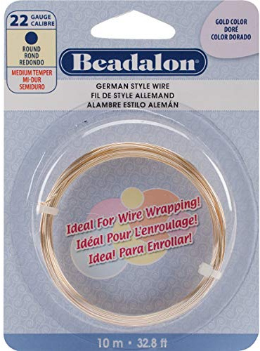 Beadalon German Style Wire-Gold Round - 22 Gauge, 32.8'