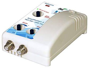 Elap 372012 Amplificateur TV TNT Intérieur - 2 Sorties - Filtre 5G Blanc