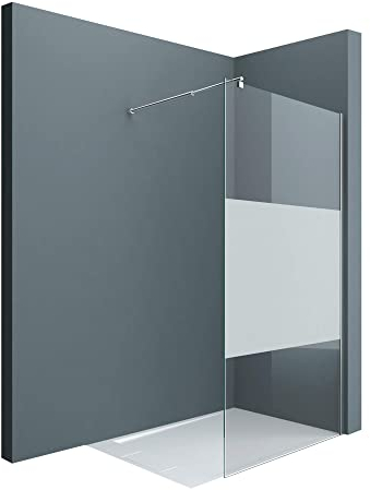 doporro Luxus Duschwand für Dusche Duschabtrennung 140x200cm Walk-In Dusche 10mm ESG-Sicherheitsglas Milchglas-Streifen inkl. Nanobeschichtung Bremen02MS