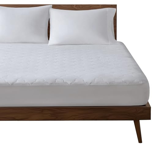 Sleep Philosophy Queen Mattress Pad, Cotton Mattress Protector Classic Cloud Quilted Bed Cover, All Natural Breathable Mattress Topper Fitted Pocket Fits Up to 18, Machine Washable, White