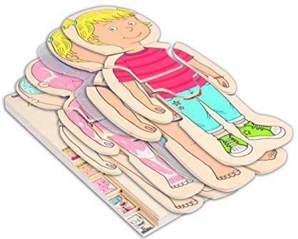 Beleduc Lagen-Puzzle Dein Körper Mädchen, Extra Folie mit Darstellung des Blutkreislaufes, Anatomie Puzzle aus Holz, ab 4 Jahren