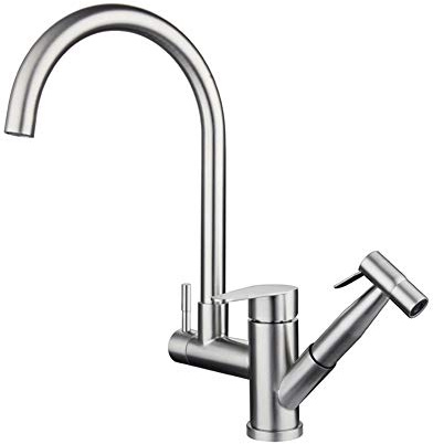 Rubinetto della cucina - doccetta estraibile - Doppia testa Miscelatore monocommando - Rubinetti da bacino in acciaio inox - girevole a 360 gradi - di lavabo - con getto orientabile