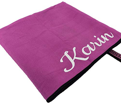 Sporthandtuch mit Name oder Wunschtext Bestickt, Mikrofaser Handtuch - ideal als Fitnesshandtuch, Badehandtuch, Reisehandtuch & Strandtuch, kompakt, leicht & schnelltrocknend, 50 x 100 cm lila
