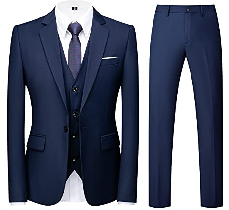 Men Suits 3 Piece Slim Fit Single Breasted One Button Blue Tuxedo Suit Blazer Waistcoat Trousers(Blue,Small)