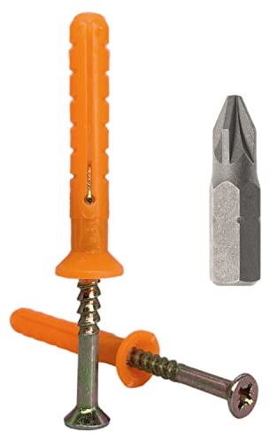 Paquete de 100 tapones de nailon para clavos de 6 x 40 mm con tornillos de cabeza avellanada, fijación de marco de pared sólido, tacos, tornillos de fijación de martillo (100, 6 x 40 mm)