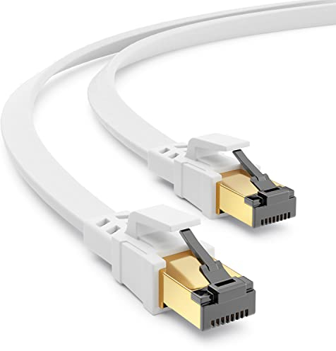 deleyCON 0,25m CAT8.1 Câble LAN Plat - Réseau Conducteur en Cuivre 40 Gbits 2000MHz - Brassage Gigabits Ethernet RJ45 DSL CAT.8 - Blanc
