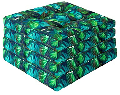 PillowPrim 4er Set Stuhlkissen 49x47 cm Sitzauflagen Polsterauflagen Outdoor/Indoor Außen/Innen Garten Winter gatren Freizeit Sommer Sommerferien Blaues Blätter