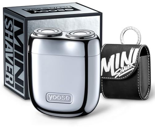 yoose Alloy Mini Shaver, Portable Electric Razor for Men, Waterproof, Dry Shave, Cordless 60 Mins Runtime, USB-C Rechargeable, Easy Cleaning Magnetic Detachable Head, Travel Shaver with Case, Silver