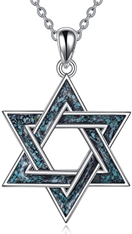 YFN Collar de estrella de David de plata de ley con colgante de tuquoise para mujeres y hombres, Womens, Plata esterlina, No es una piedra preciosa
