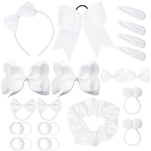45Pcs White School Girls Hair Accessories Kit White Bow Headband Hair Clips Ponytail Holder Bow Hair Barrettes,Hair Accessories for Girl Birthday Gift